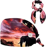 [YTYVAGT] Scrub Caps Women,Scrub Hats Suitable for Women,African Sunset Grassland Elephant