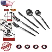 Ergonomic Matte Black Silverware Set - 40-Piece Cutlery for Home & Restaurants