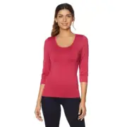 Rhonda Shear 3/4 Sleeve Seamless Tee with Shelf Bra 495-095 Magenta , Size 3X