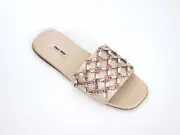 MIU MIU Pink Silk Crystal Slides Sandals Shoes IT37/US6.5 NIB