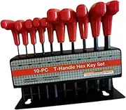 Perfk 10Pcs T Handle Allen Wrench Set Hex Key Wrench Wear Resistant Sturdy with Stand Hex Key Set for Cars, Inch