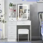 Dressing Table Makeup Vanity Dresser Desk with LED Mirror Storage Drawers &Stool