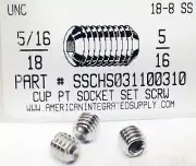 5/16-18x5/16 Hex Socket Set Screws Cup Point Stainless Steel (25)