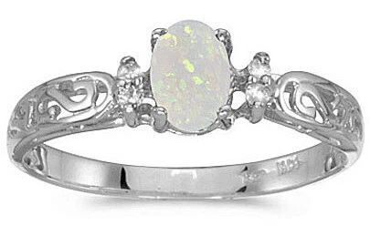 14k White Gold Oval Opal And Diamond Filigree Ring (CM-RM2209XW-10)
