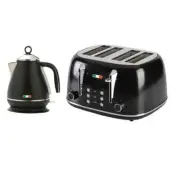 Vintage Electric Kettle & 4 Slice Toaster SET Combo Stainless Steel Black