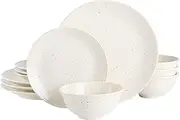 [Gibson Elite] Ramapo 12 Piece Solid Color Speckled Dinnerware Set - White