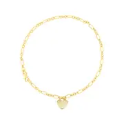 Heart Charm Figaro Anklet in 9kt Yellow Gold Silver Infused