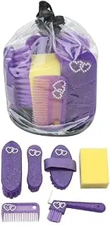 Sparkles+Bling Hearts Horse Pony Childs Grooming Kit 7 Piece Induffle Bag Purple