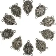 [VILLAGE GIFT IMPORTERS] 10 Pack - Miraculous Medal Rosary Center, Silver Plated, Our Lady of Grace, Flower Design, Rosary Making Supply Available in different finishes
