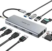 TOTU USB C HUB, Upgraded 13 in 1 Type C Hub Dongle Adapter (4K Dual HDMI&DP,75W PD), Triple Display Docking Station for Windows&MacBook Pro USB C Systems, macOS only Support Mirror Display
