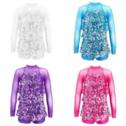 Girls Sequin Latin Dance Dress Leotard Rumba Samba Salsa Jazz Dancewear Costume