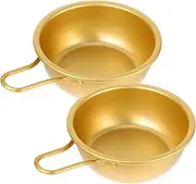 LAPYAPPE 2pcs Yellow Aluminum Rice Wine Bowls Korean Style Soup Bowls for Instant Noodles Camping Home Restaurant Use
