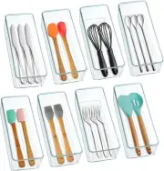 8 Pack Clear Plastic Drawer Organizer Bins Set, Stackable Cutlery Storage Bins T