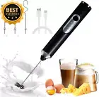 Milk Frother Handheld, 3 Heads, USB Rechargeable, 3 Speeds, Foam Mixer - Black