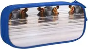 Large Polyester Pen Case Organizing Your Pens, Pencils- Adults Pencil Pouch for School, Office-Hippo, Blue, One Size, Make-Up Pouch