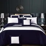 Luxton Rossier Navy Blue Quilt Cover Super King Striped 3pcs Dark Blue Doona Cover Set (Super King Size)