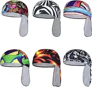 [Soghot] 6 Pcs Pirate Hat Dew Rags, Sweat Wicking Doo Rag, Beanie Cooling Helmet Liner Bandana Chemo Hat for Men and Women
