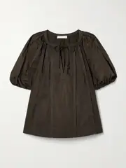 [Ulla Johnson] Ulla Johnson - Loli Tie-detailed Gathered Cotton-poplin Top - Army green - US2 US 2 Green