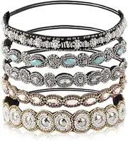 [Generic] Rhinestone Beaded Elastic Headband, Fashionable Handmade Crystal Beaded Elastic Hairbands Lady Women Girls H Jewelry Accessories, 20-26.8", 5 Pieces