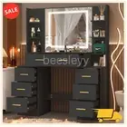Vanity Desk with LED Lighted Mirror Makeup Dressing Table and 7 Drawers Black