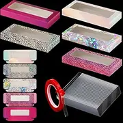 101 Pcs Nails Packaging Box Set 50 Empty Nail Display Packing Box with Clear Window 50 Acrylic Transparent Nail Stand 5 m Double Sided Tape Press on Boxes Art Display Stand Holder for Salon