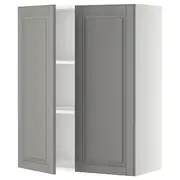 METOD wall cabinet with shelves/2 doors, white/Bodbyn grey, 80x37x100 cm