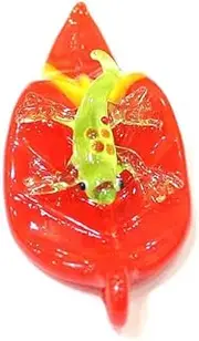 Hanging Red Glass Leaf Pendant with Cute Frog Mini Figurines Ornament Accessories Home Fairy Garden Decoration Supplies (Color : Light Green, Size : About 7x3cm)