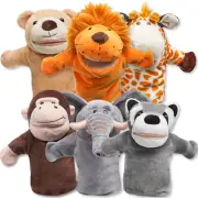 Animal Friends Deluxe Kids Hand Puppets with Working Mouth (Pack of 6) for Imagi