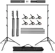 MSKIRA Photo Video Studio Backdrop Stand 3x3M/10x10FT Adjustable Background Stand Backdrop Support System Kit with 6 Clamps and Carrying Case for Wedding Parties Background Portrait Photography