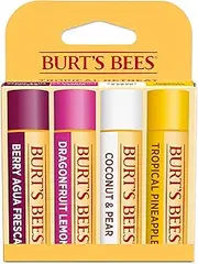 Burt's Bees Lip Balm Stocking Stuffers, Moisturizing Lip Care Christmas Gifts, Tropical - Pineapple, Berry Agua Fresca, Dragon Fruit Lemon and Coconut and Pear, Natural Origin Treatment (4-Pack)