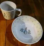 Wedgwood Peter Rabbit Child's 2-Piece-Bowl-Cup Set Frederick Warne-1996 NEW