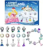 Advent Calendar 2023,Princess Christmas Countdown Calendar Frozen 24 Days with DIY Charm Bracelet Surprise Making Kit Creative Gifts for Girls Teens Kids Toddler
