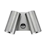 CLA LIGHTING Outdoor Wall Mounted Pillar Spot Light - 2 Heads - Adjustable - 8W Tri-CCT LED - Aluminium - Sensor - 240V - Titanium