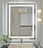 [Klajowp] 700x900mm LED Bathroom Mirror with Front + Backlit, Tempered Glass Bathroom Mirror with Lights, Anti-Fog, 3 Colors with Stepless Dimmable Memory Bathroom Vanity Mirror for Wall, Shatterproof