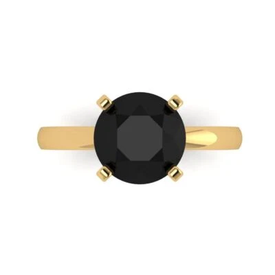 3Ct Round Cut Natural Onyx Gold Solitaire Engagement Promise Statement Ring