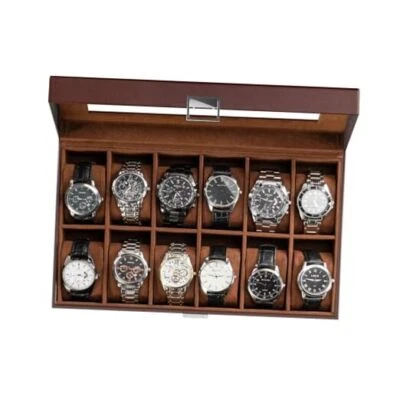 Watch Box Organizer for Men, 12 Slot Watch Display Case With 12-Slot Brown