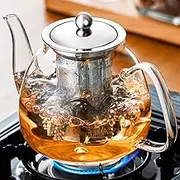 PARACITY Glass Teapot Stovetop 34 OZ, Borosilicate Clear Tea Kettle with Removable 18/8 Stainless Steel Infuser, Teapot Blooming and Loose Leaf Tea Maker Tea Brewer for Camping, Travel