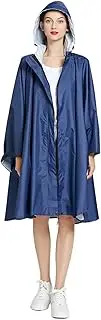 [Freesmily] Womens Rain poncho Waterproof Raincoat Free Size with Hood Zipper Storage Pouch with Belt
