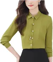 [Generic] Women's Spring and Summer Long-Sleeved Chiffon Shirt Elegant Solid Color Work Business Button-Down Shirt