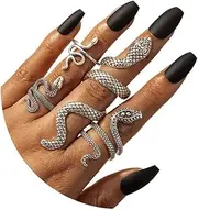 [HUJUON] 4Pcs Punk Animal Snake Stackable Finger Rings,Vintage Snake Serpentine Winding Knuckle Rings Cool Rings for Women Men