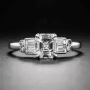 Art Deco Asscher Cut Lab Created Engagement 14K White Gold Filled Ring