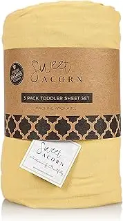 Sweet Acorn Toddler Bedding 3 Piece Set - Includes 1 Top Sheet w/ Fitted Bottom, 1 Fitted Bottom Sheet, 1 Pillowcase - Fits Convertible Crib & Toddler Bed Mattresses for Girls & Boys - Butter Yellow