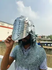 Medieval Barbuta ChainMail Helmet Steel Barbute Helmet LARP Costume Armor Helmet