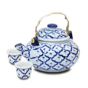 Tea Pot with Brass Handle and 2 x Tea Cups