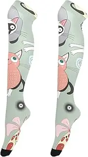 [voucong] Women Thigh High Socks Anti-Hook Long Thigh High Socks for Dancers Thigh Highs Leg Warmers for Parties Green Cat Cute Family, Green Cat Cute Family