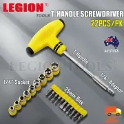 T Handle Screwdriver Sockets & Bits Set Adapter 22 Pcs/Set