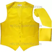 New Men's Vesuvio Napoli Tuxedo Vest Necktie Hankie set prom party formal Yellow
