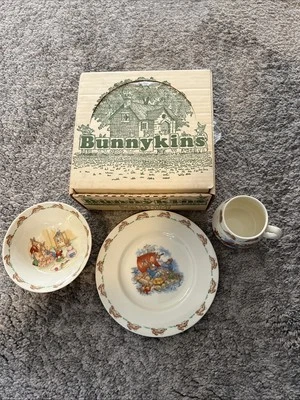 Vintage Bunnykins Royal Doulton 3 Piece Bone China Child's Set Plate Bowl Mug