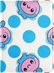 [Amooorous] Cartoon Cute Blue-pink Monster Leather decorative travel wallet womens passport holder Wallet Combo Passport Case Lightweight, Cartoon cute blue-pink monster, 1 size