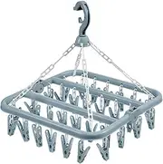 Plastic Foldable Hanging Rack with 32 Clips, Clothes Hangers for Drying Towels for Drying,Socks,Underwear,Clothes,Towels
